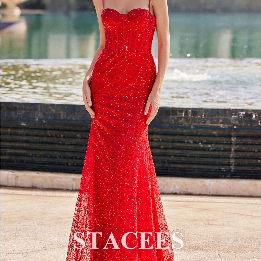 Stacees red long dress